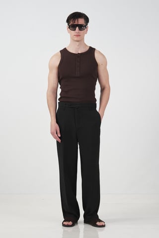 Mid Waist Straight Leg Tailored Trousers