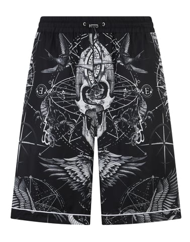 Silk Bowling Shorts All-Over Tattoo