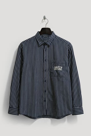 Striped Long Sleeve Shirt with Embroidery