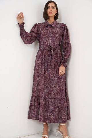 Paisley Belted Midi Shirt Dress