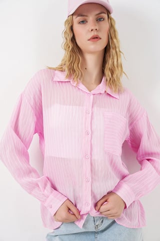 Oversized Randig Knapp-up Skjorta