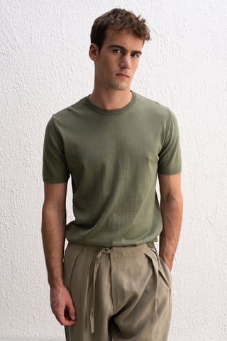 Herrkortärmad ribbad T-shirt