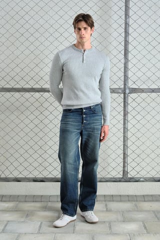 Slim Fit Crew Neck T-Shirt with Button Detail