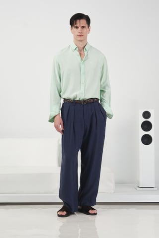 Mid Waist Wide Leg Pleated Trousers