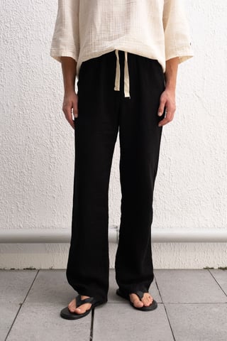 Men's cotton wide-leg trousers with drawstring waist