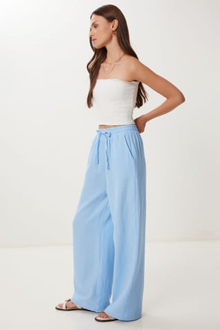 Wide Leg Drawstring Waist Pants with Binding Detail
