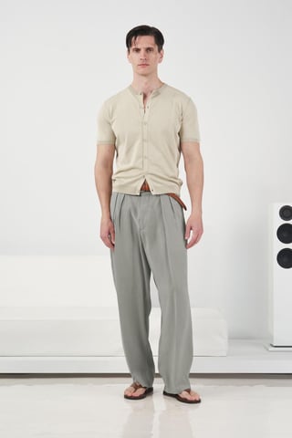 Men's Mid Waist Wide Leg Pleated Trousers
