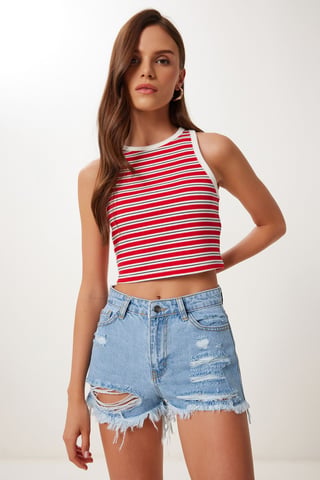 High Waist Destroyed Denim Shorts