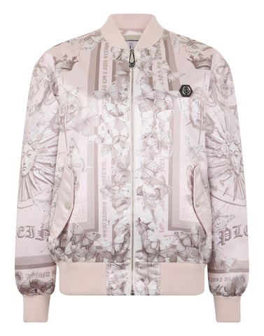 Oversized Satin Bomber Butterfly Tattoo