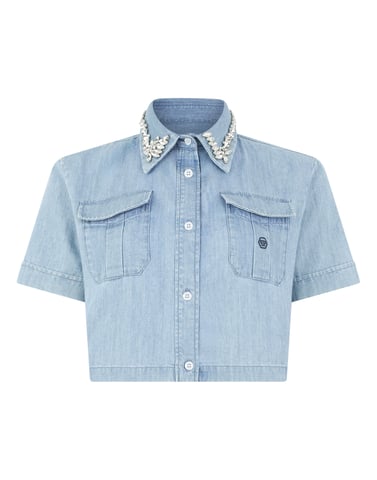 Chambray Cropped Shirt Crystals
