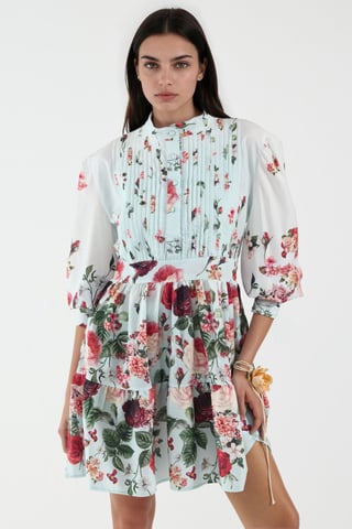 Printed Long-Sleeve A-Line Mini Dress