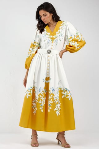 Floral Maxi Dress with V-Neck and Button Detail
