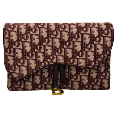 Dior Saddle Oblique Wallet on Chain in Burgundy Canvas