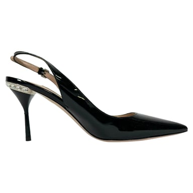 Miu Miu Versierde Slingback Pumps in Zwart Patentleer