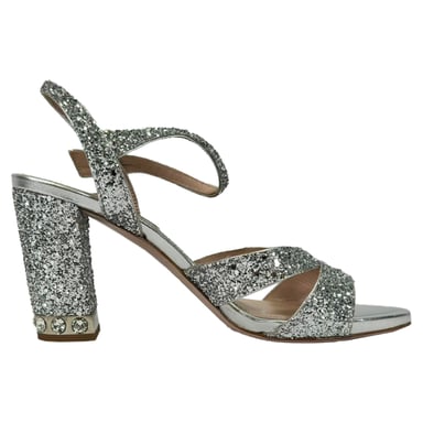 Miu Miu Kristallsmyckade Läder Sandaler i Silver Glitter