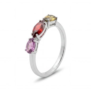 Luxenter ring in metaallegering en meerkleurige zirkonia afgewerkt in rhodium - Prazma