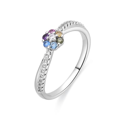 Luxenter Ring in Metal Alloy and Multicolor Zirconia Rhodium Finish - Zetrana