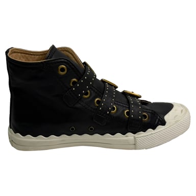Chloé Studded High-Top Sneakers in Black Leather