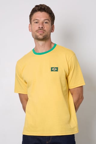 Yellow Brazil Print Crew Neck T-Shirt
