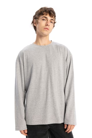 Comfort Fit Lange Mouw Crew Neck Katoenen T-Shirt