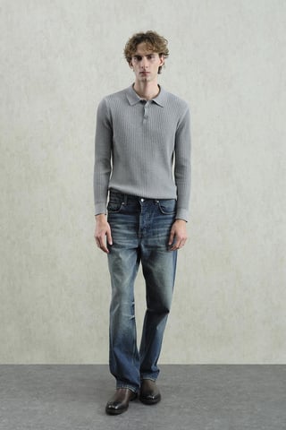Slim Fit Ribbad Polotröja