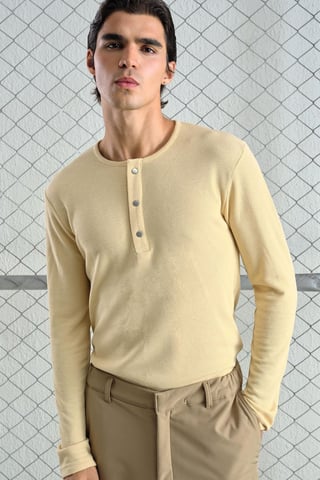 Comfort Fit Long Sleeve Button Collar T-Shirt