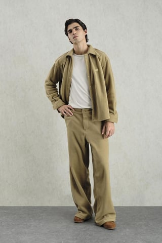 Textured Wide Leg Pants with Button Closure