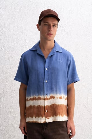 Tie-Dye Kortärmad Skjorta med Knäppning