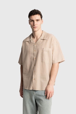Textured Striped Short Sleeve Shirt with Pocket