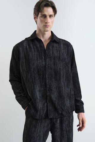 Sammet Oversized Knapp-up Skjorta