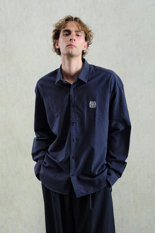 Broderad Poplin Skjorta med Knäppning