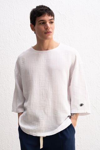 Muslin Crew Neck Long Sleeve T-Shirt