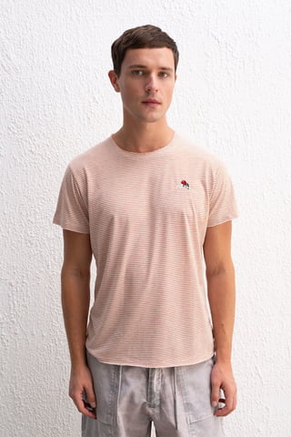 Randig Broderad Rundhalsad T-Shirt