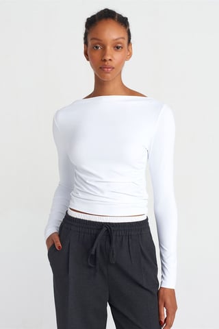 Slim Fit Båtkrage Blus med Långa Ärmar
