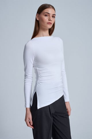 Slim-fit båturringad blus med lång ärm