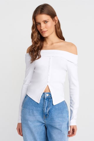 Off-Shoulder Slim Fit Stickad Blus