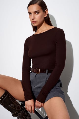 Women’s Ribbed Boat Neck Long-Sleeve Blouse
