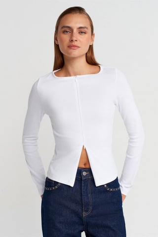 Slim Fit Bomullsmix Dragkedja Blus