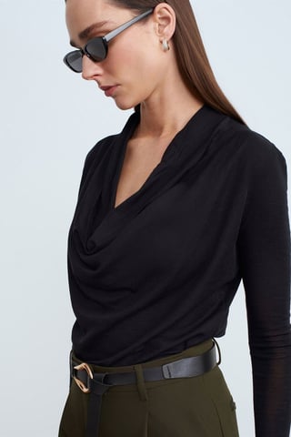 Slim-fit Wool Cowl Neck Blouse