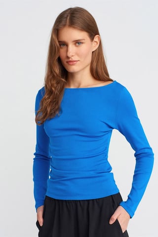 Slim Fit Ribbed Boat Neck Blouse