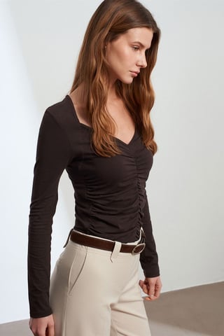 Slim Fit V-ringad Jersey Blus