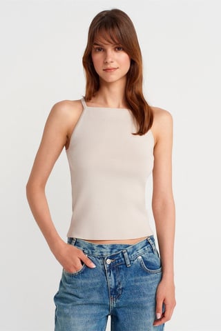 Slim Fit Halter Knit Blouse With Bow Detail