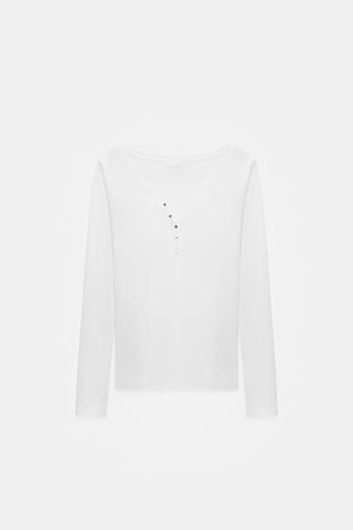 Slim Fit Bomullslångärmad Blus med Knapp