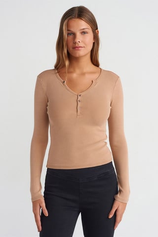 Slim Fit Bomull Jersey Knapp Blus