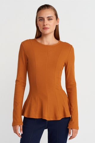 Fitted Textured Knit Peplum Blouse