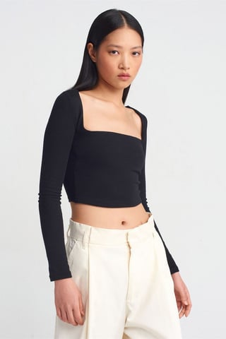 Women's Cropped Cut-out Square-neck Blouse
