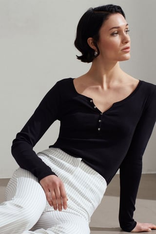 Slim Fit Bomull Långärmad Knapp Blus