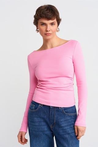 Slim Fit Ribbed Boat Neck Blouse