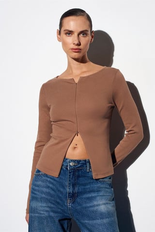 Slim Fit Bomullsmix Dragkedja Blus