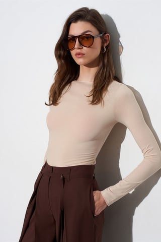 Slim Fit Boat Neck Long Sleeve Top